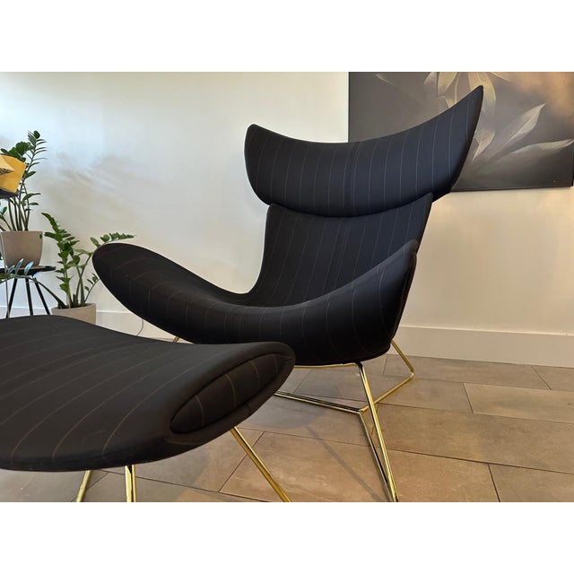 Imola Living Chair With Foostool Brass Legs ( Unique Fabric ) For Sale In Miami - Image 6 of 7