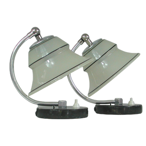 German Art Deco Enameled Satin Glass, Marble and Aluminum Table Lamps, 1930s, Set of 2