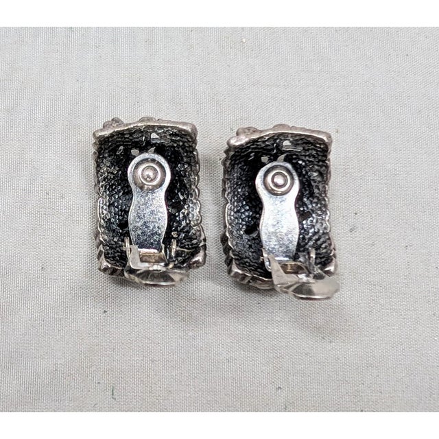 Metal Vintage 1970s Signed Napier Silvertone Floral Half Hoop Clip Earrings-2 Pieces For Sale - Image 7 of 7