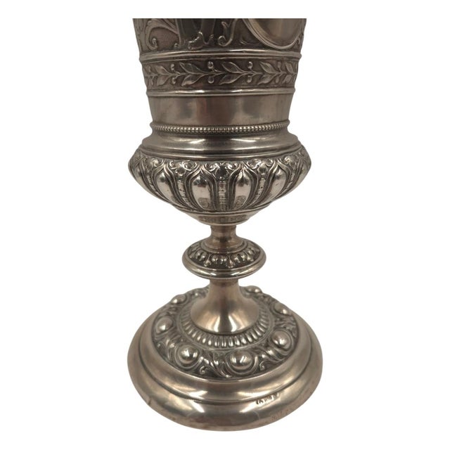 Antique German 800 Silver Repoussé Chalice Goblet With Knight Motif For Sale - Image 9 of 10