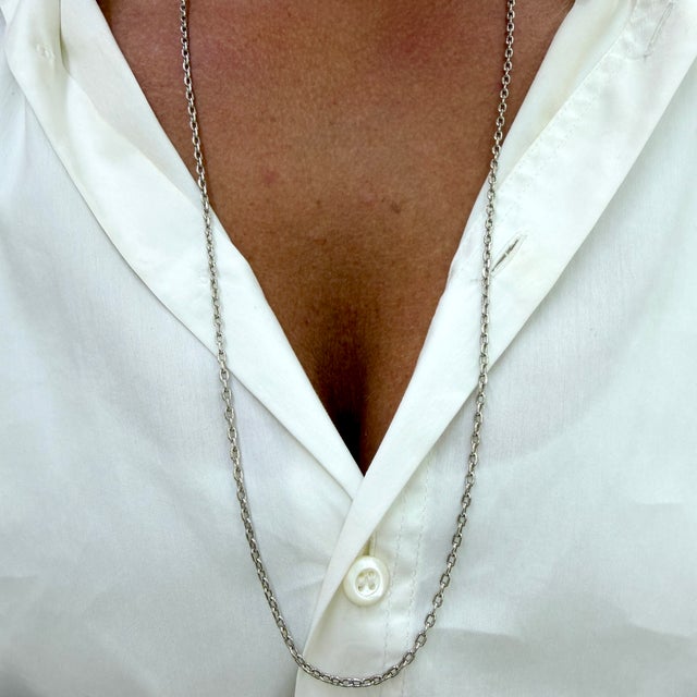 Platinum Vintage Unisex Platinum 2.3mm 32” Solid Oval Rolo Cable Link Chain Necklace For Sale - Image 8 of 8