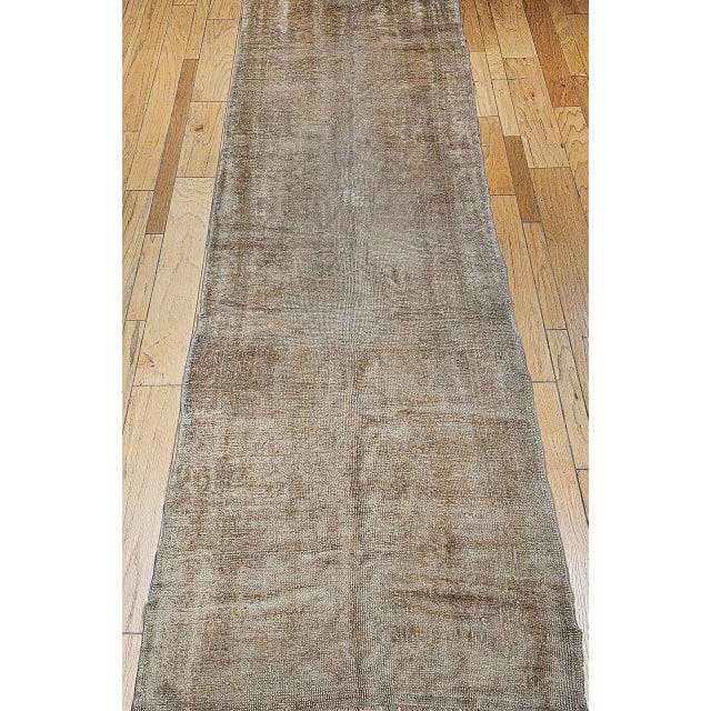 Turkish Antique Turkish Oushak Runner, Hand-Knotted Wool, Taupe, Early 1900s, 4' x 13' For Sale - Image 3 of 11