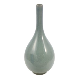 Celadon Green Crackle Glaze Bulbous Vase For Sale