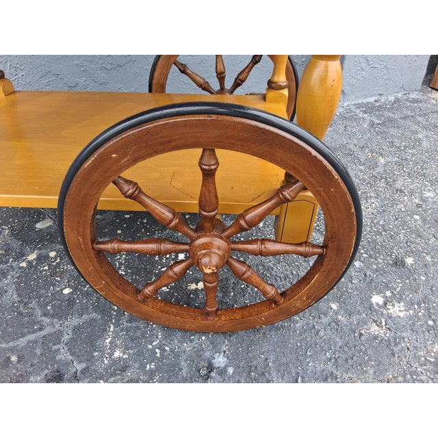 Wood 1940's Traditional Style Rolling Trolley Dry Bar Cart by Heywood Wakefield For Sale - Image 7 of 12