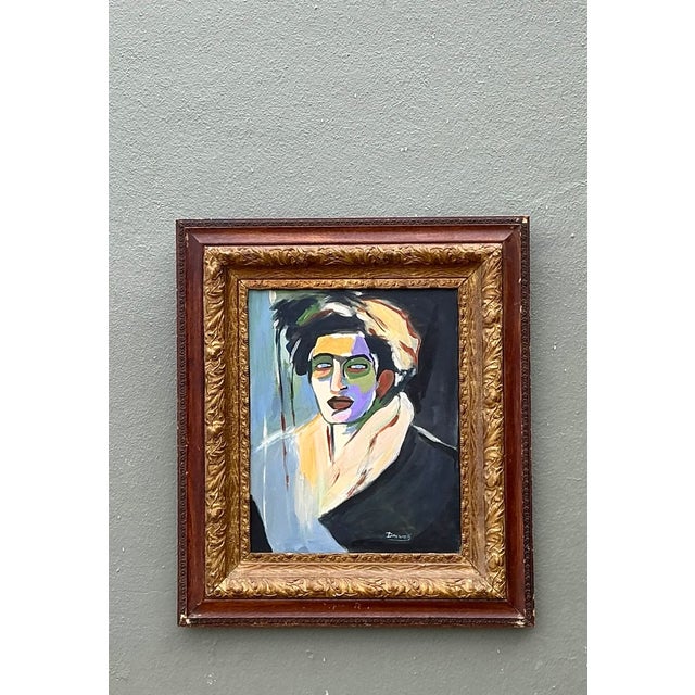 Early 21st Century Vintage Expressionist Portrait Oil on Canvas For Sale - Image 5 of 12