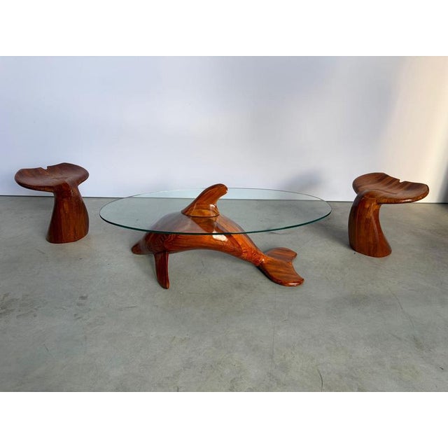 Stunning and very rare set by french Artist Polyte Solet (b.1973) featuring two whale tail stools and a beautiful sculpted...