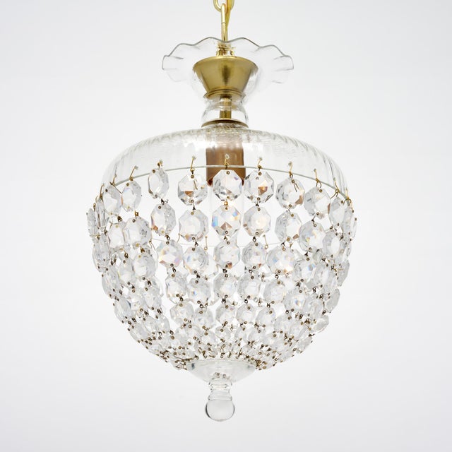 French French Antique, Baccarat Crystal and Brass Pendant Chandelier, Circa 1920 For Sale - Image 3 of 9