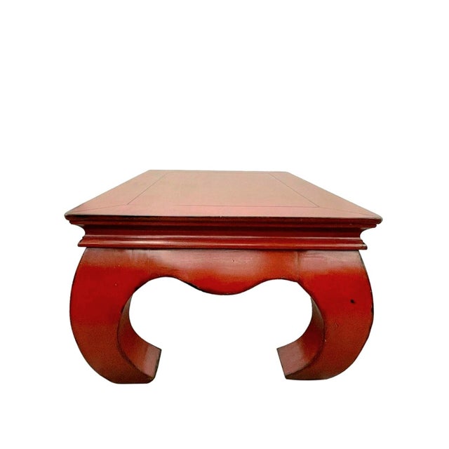 ​Vintage Large Ming Style Vermilion Red Chow Leg Chinoiserie Coffee Table For Sale In West Palm - Image 6 of 12