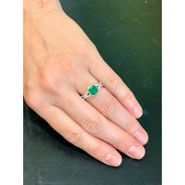 1.3 Carat Cushion Cut Emerald and 1.2 Carat Diamond Ring 14 Karat White Gold For Sale - Image 18 of 18