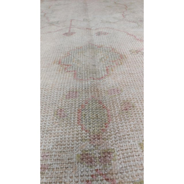 Antique Oushak Carpet, Handmade Oriental Rug, Shrimp Pink, Taupe, Cream Fine Rug For Sale - Image 12 of 13