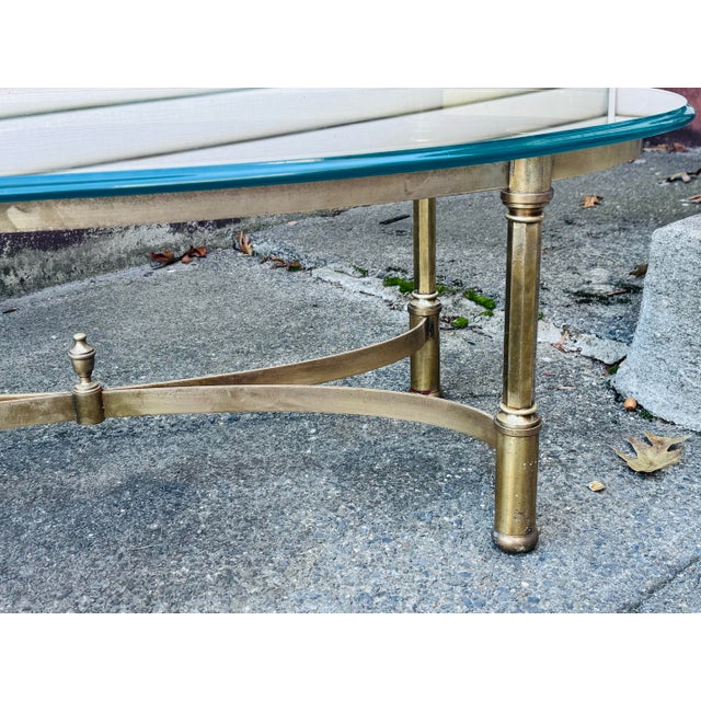 Italian Vintage 1960s Oval Italian Solid Brass & Glass Top Coffee Table For Sale - Image 3 of 8
