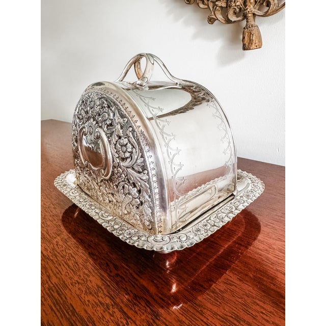 Exceptional and Rare Victorian English Silver Plate Cheese Dome & Tray With Repoussé Floral Decoration, Circa 1890 For Sale - Image 11 of 15