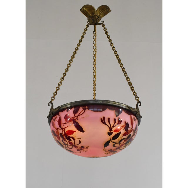 French Art Deco Pendant Light by Galle - 1925 Cameo Gallé Chandelier France For Sale - Image 12 of 17