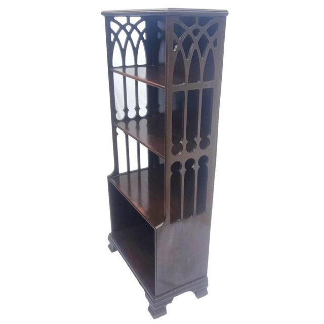 Brown Small Narrow Mahogany Chippendale Bookcase W/ Pierced‑Side Shelves 1940s For Sale - Image 8 of 18
