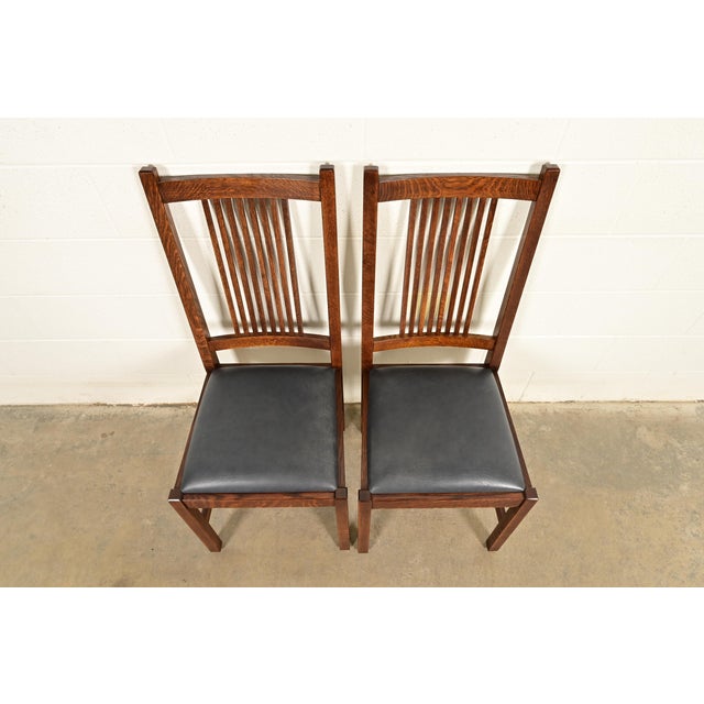 Stickley Mission Oak Arts & Crafts Spindle Back Side Chairs or Dining Chairs | Pair For Sale In South Bend - Image 6 of 16