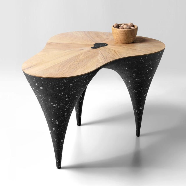 Contemporary Curved Oak & Black Concrete Coffee Table by Donatas Žukauskas For Sale - Image 4 of 11