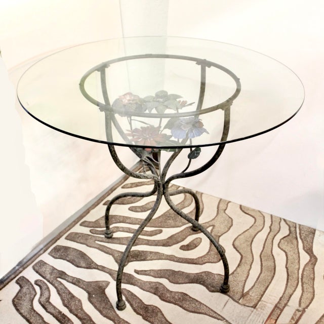 Vintage Wrought Iron Accent Table Base With Painted Flowers For Sale - Image 4 of 4