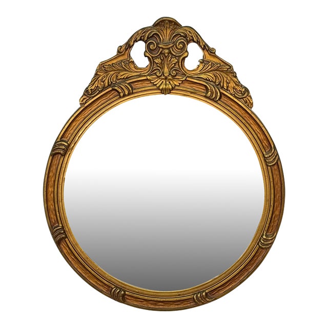 Antique Victorian Rococo Gilt Wood Gold Round Mirror For Sale