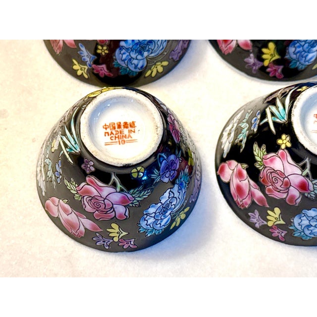 Ceramic Black Chinese Petite Porcelain Tea Cups - Set of 4 For Sale - Image 7 of 10