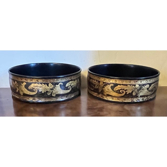 Early 19th Century Antique Early 19th Century English Regency Black Lacquer Wine Decanter Bottle Coasters 1810 - 1820 - A Pair For Sale - Image 5 of 13