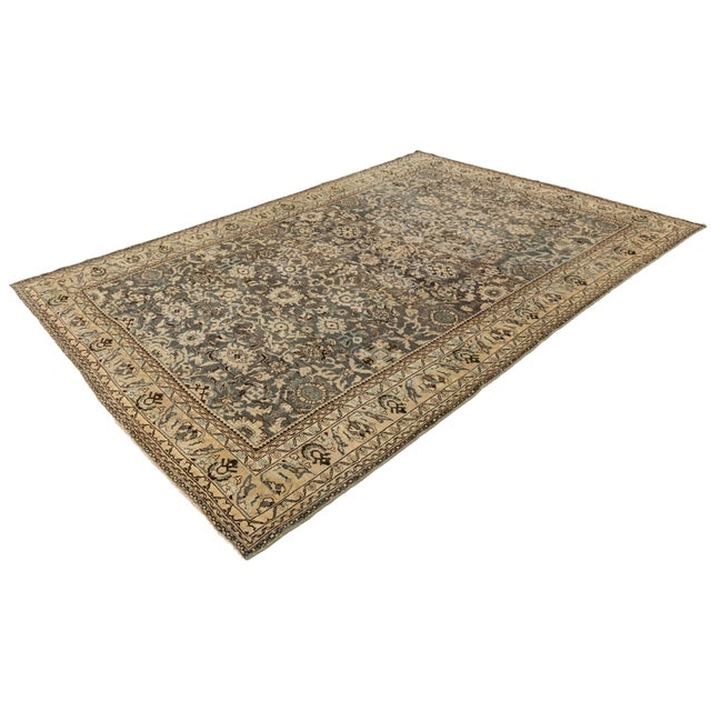 Islamic Antique Oriental Wool Rug - Allover Floral Medallion, Neutral Blue/Tan For Sale - Image 3 of 10