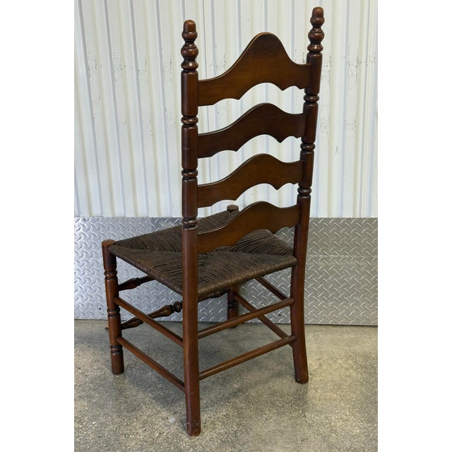 Textile English Country Ladderback Woven Rush Seat Solid Cherry Farmhouse Chairs - Set of 6 For Sale - Image 7 of 12