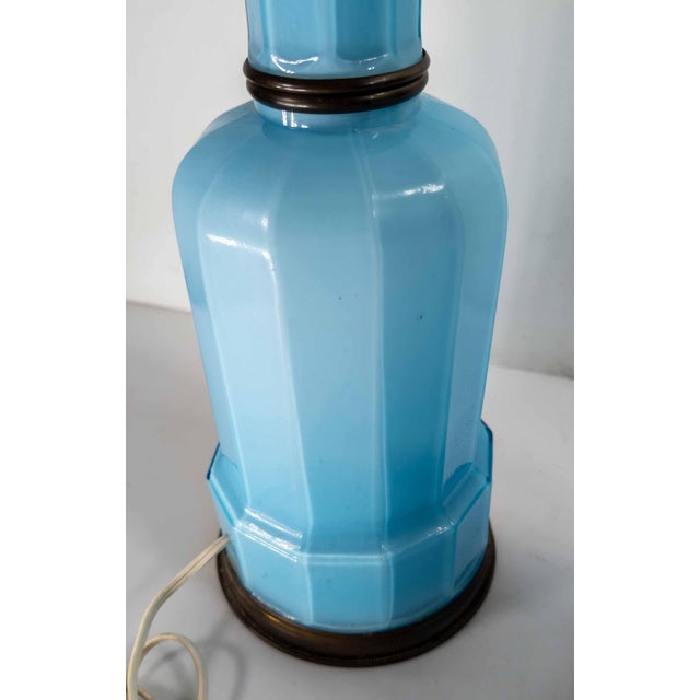 Sky Blue Early 20th Century Pair of French Baby Sky Blue Opaline Glass Table Lamps For Sale - Image 8 of 14
