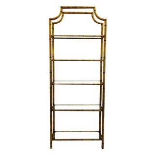 Vintage Brass & Glass Bamboo Pagoda Style Etagere For Sale