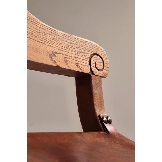Danish Art Nouveau Cabinetmaker Armchair in Oak and Saddle Leather, 1920s For Sale - Image 9 of 17