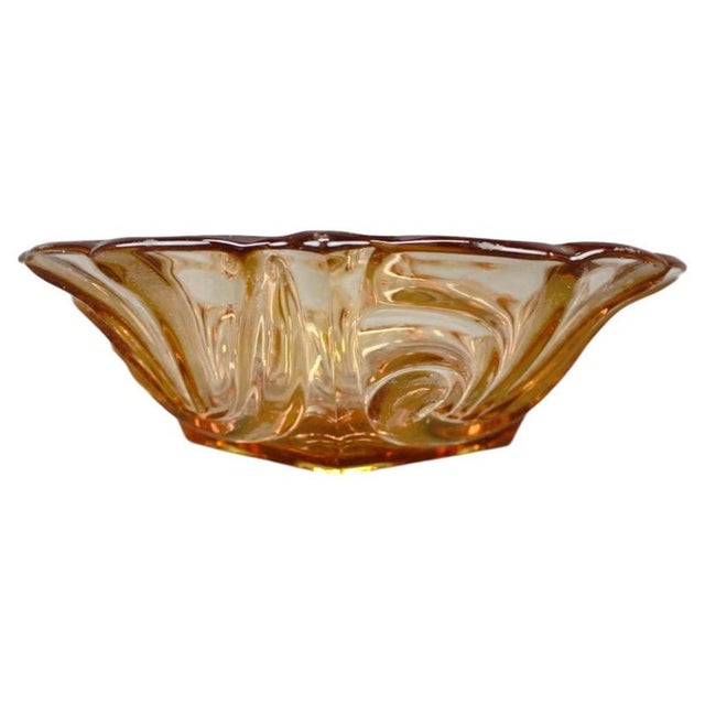 Gold Mid-Century Czech Amber Pressed Glass Decorative Bowl, 1960s For Sale - Image 8 of 8