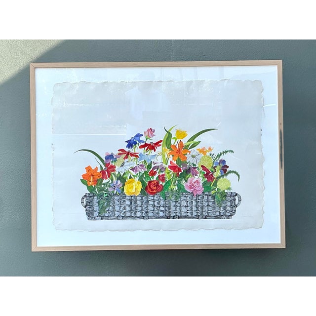 Vintage Monumental Original Watercolor Floral Bouquet on Paper For Sale - Image 9 of 12