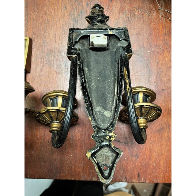 Mid 20th Century Neoclassical Style Greek Key & Urn Cast Metal Wall Candle Sconces Signed Empire For Sale - Image 13 of 15
