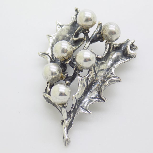 Italian Vintage Italian Handmade Genuine Silver Christmas Decoration Holly Miniature For Sale - Image 3 of 9