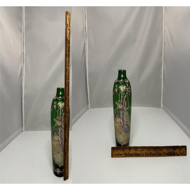 Art Nouveau Enamel Art Glass Vase: Maiden in Vineyard For Sale - Image 10 of 10