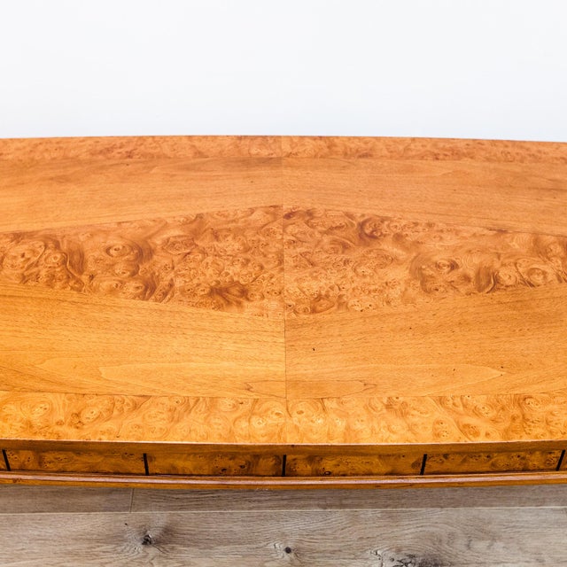 Vintage Mid Century Modern Burlwood Coffee Table With Brass Accents For Sale - Image 10 of 15