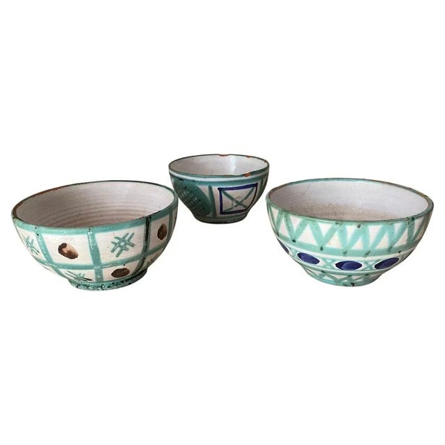 Ceramic Bowls in Green, Blue and Brown Color by Robert Picault, France, 1950s, Set of 3 For Sale - Image 13 of 13