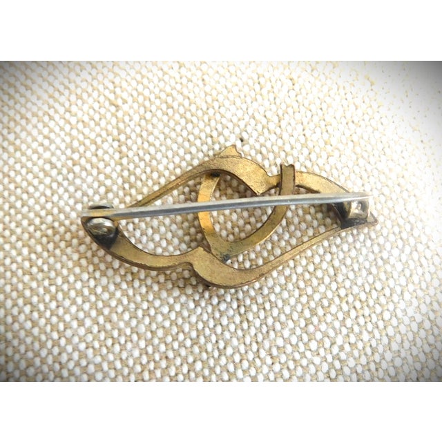 Early 20th Century 10 K Gold Victorian Heart and Wishbone Brooch Pin For Sale - Image 5 of 7