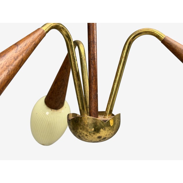 Brown Swedish Modern, Pendant Light, Brass, Wood, Glass, Sweden, 1920s For Sale - Image 8 of 8