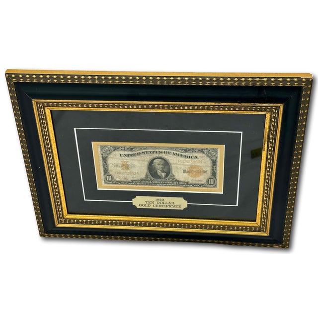Gold Authentic Beautifully Museum Framed 1922 United States Currency $10 Dollar Bill - Gold Certificate For Sale - Image 8 of 17