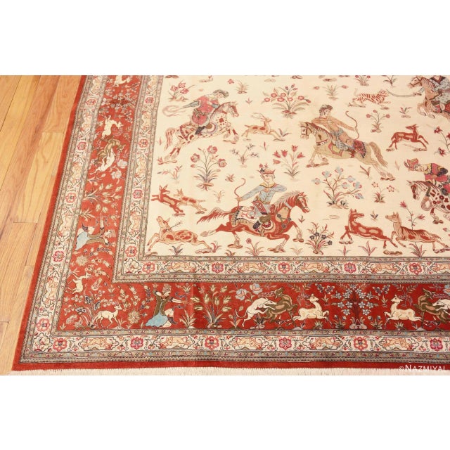Nazmiyal Collection Hunting Scene Persian Silk Qum Rug For Sale - Image 4 of 8