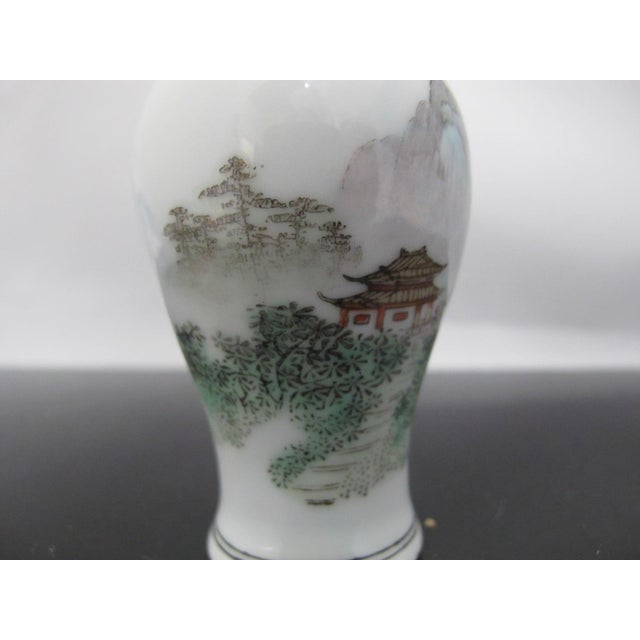 Chinese Chinese Republic Period Miniature Porcelain Mountain Landscape & Script Vase For Sale - Image 3 of 9