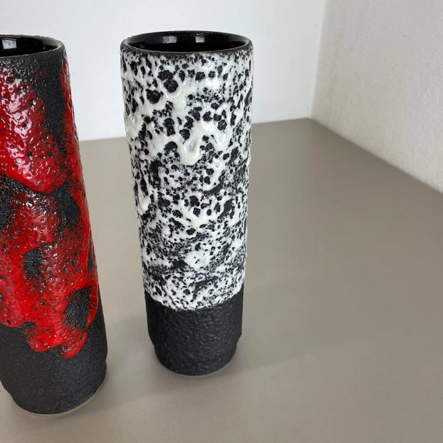 German Pottery Fat Lava Vases Black Red & White from Jopeko, 1970s, Set of 2 For Sale - Image 15 of 18