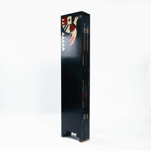 Art Deco 6-Fold Room Divider Screen with Hand-Painted Birds, 1970s For Sale - Image 3 of 18