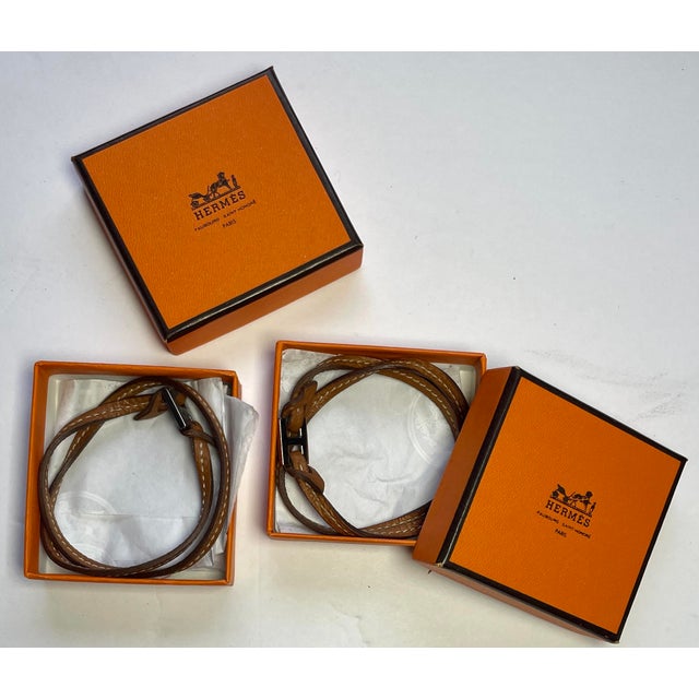 1990s Hermes “Tillet” Leather Wrap Bracelets - A Pair - Original Orange Hermes Boxes Included - For Sale - Image 9 of 9