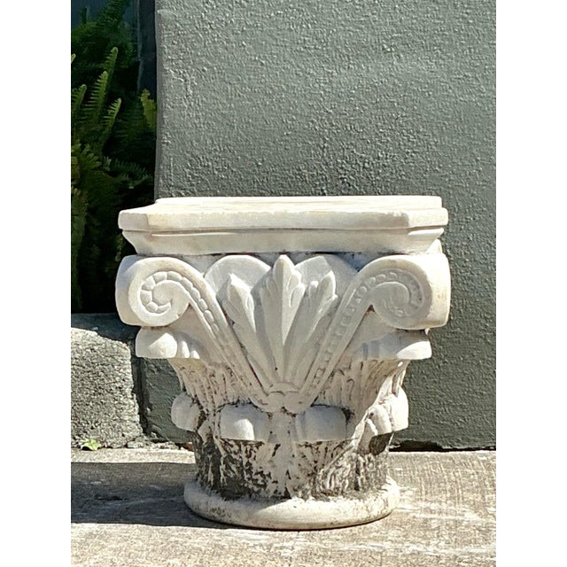 White Vintage Carved Marble Column Side Table For Sale - Image 8 of 12