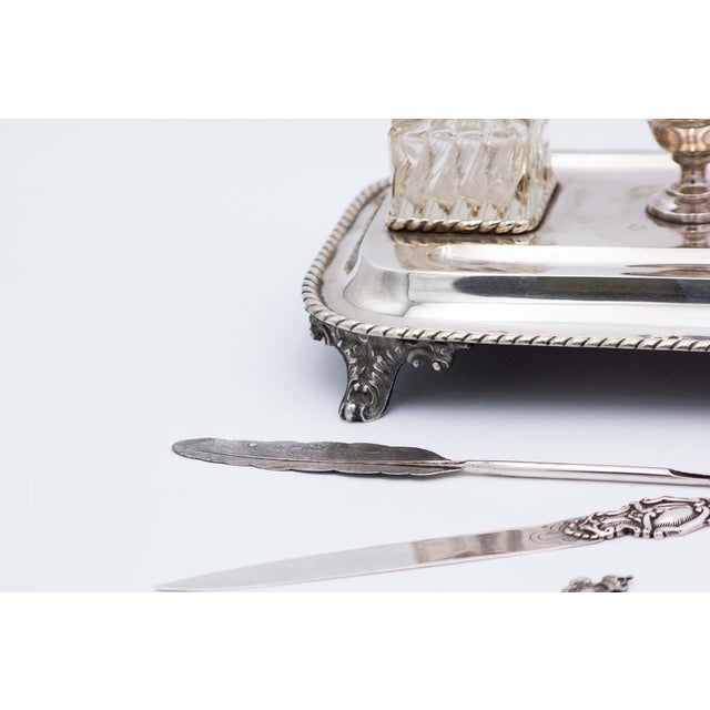 Silver Inkwell with Cut Glass Tanks, Set of 8 For Sale - Image 3 of 9