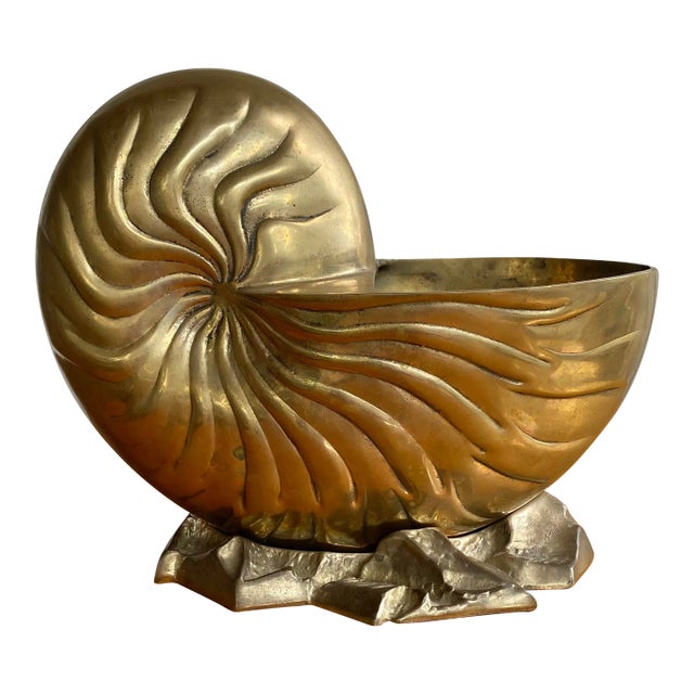 Vintage Brass Nautilus Sea Shell Planter For Sale