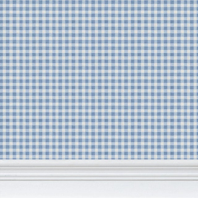 Austen Gingham Small Check Traditional Wallpaper – French Blue Single Roll For Sale