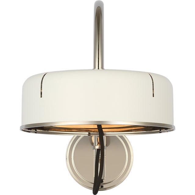 2020s Thomas O'Brien for Visual Comfort Signature Oso 13" Articulating Arc Wall Light in Polished Nickel with Matte White Shade For Sale - Image 5 of 12