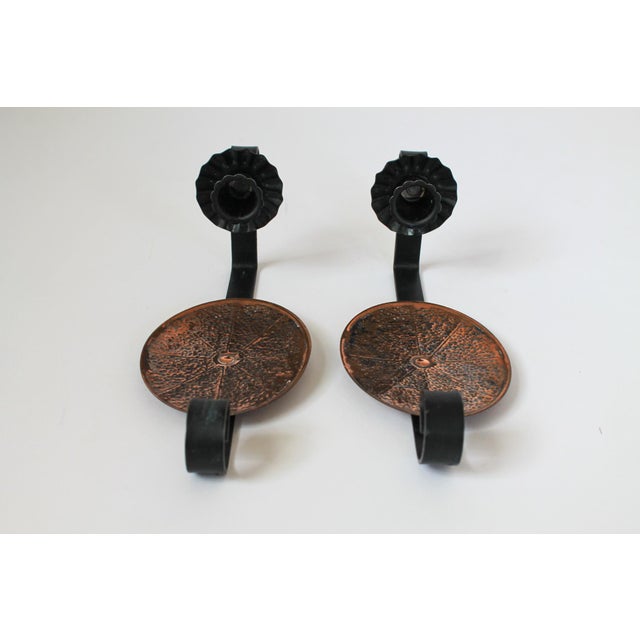 Copper Vintage Pair of Copper and Metal Candle Wall Sconces For Sale - Image 8 of 10
